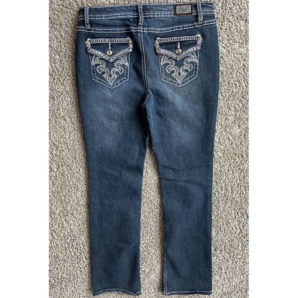 Earl Jeans Womens Size 6 Blue Straight Leg Embellished Medium Wash Denim Classic